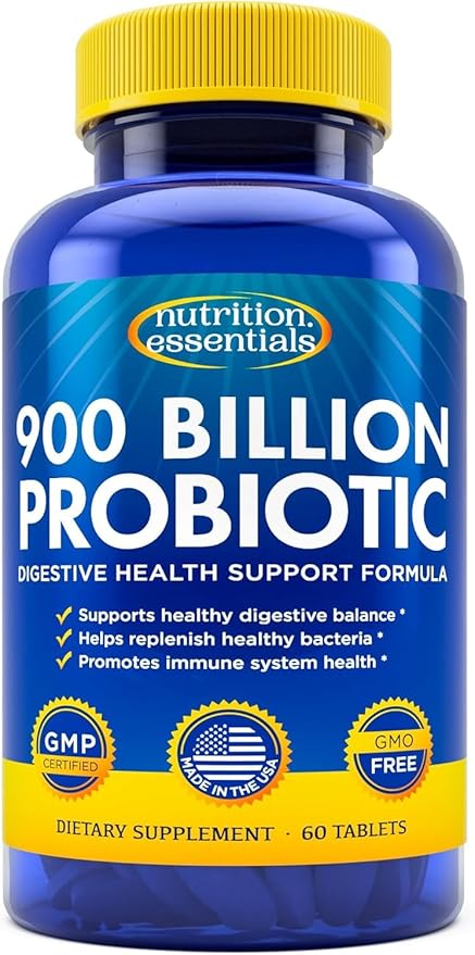 #1 BEST Probiotic Supplement - 900 BILLION CFU Probiotics - Nutrition Essentials Highest Rated Acidophilus Probiotic for Women and Men - Organic Shelf Stable Probiotic for Digestive Health - Highest CFU's - 100% Money Back Guarantee