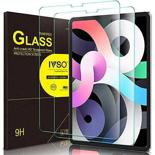 [2 Pack]IVSO Screen Protector for iPad Air 4 2020 / iPad Pro 11 2020 & 2018, Tempered Glass for iPad Air 4th Generation 10.9 inch, 9H Hardness/Water-proof/Bubble-Free/Anti-Scratch/HD Clear Film,Clear