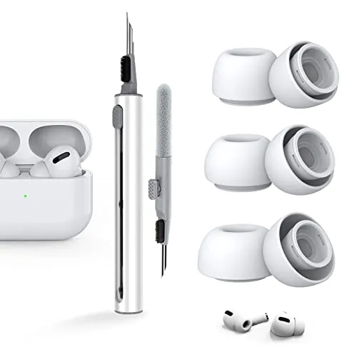 [3-Pair] Replacement Ear Tips for AirPods Pro & AirPods Pro 2nd Generation with Noise Reduction Holewith and Cleaner kit,Cleaning Pen for Airpods 1 2 3 pro/pro 2nd,Built-in dust Guard Screen Ear Tips