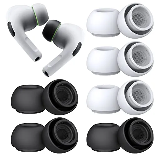 [6-Pair] Replacement Ear Tips for AirPods Pro & AirPods Pro 2nd Generation with Noise Reduction Hole,No Silicone Eartips Pain,Anti Slip Soft Ear Tips Compatible Airpods Pro/Pro 2 (Sizes S/M/L)