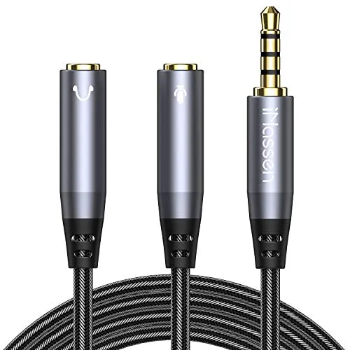 [Latest 2020] 3.5mm Headphone Y Splitter Gold-Plated Strong Braided Cable Mic Audio Jack Gaming Headset Adapter TRRS for PS4,Xbox One,Tablet,Phone,PC and Laptop,(3.5mm Male to 2X3.5mm Female) 14inch