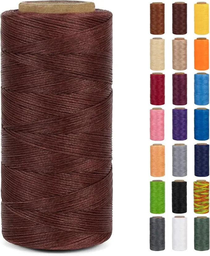 0.8mm Waxed Thread for Leather Sewing, 284 Yards, 150D Flat Wax String, Waxed Cord for Bracelet Making, Bookbinding, Shoe Repairing, Leather Projects, DIY Crafts (Dark Brown)