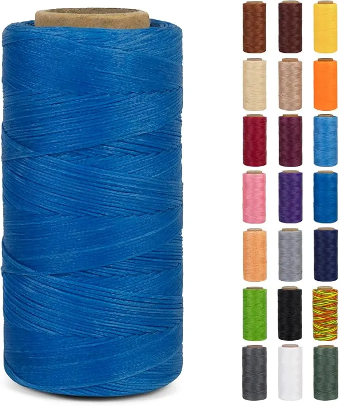 0.8mm Waxed Thread for Leather Sewing, 284 Yards, 150D Flat Wax String, Waxed Cord for Bracelet Making, Bookbinding, Shoe Repairing, Leather Projects, DIY Crafts (Light Blue)