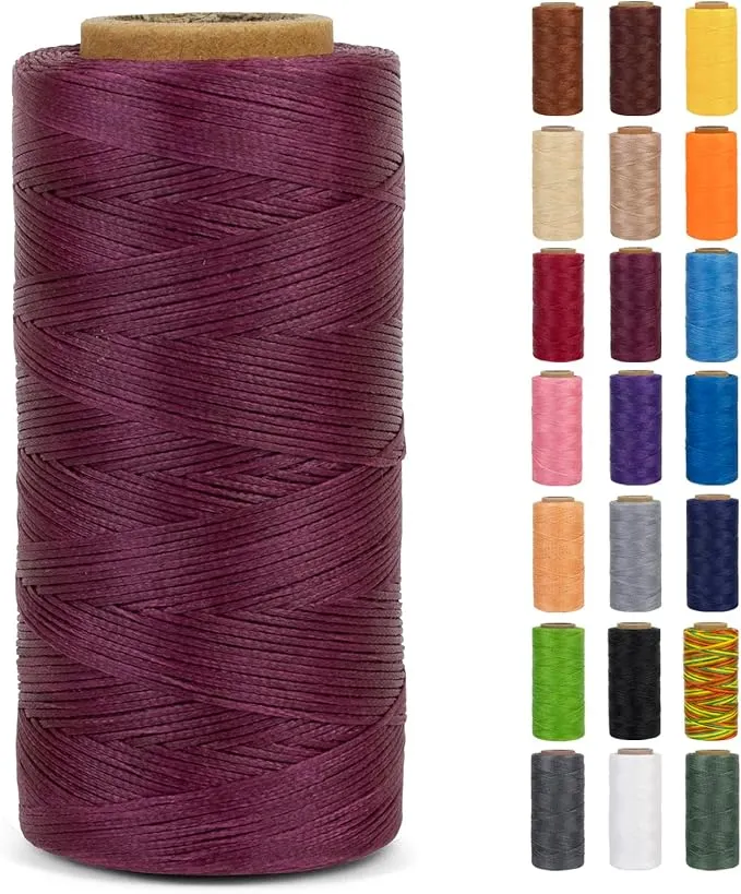 0.8mm Waxed Thread for Leather Sewing, 284 Yards, 150D Flat Wax String, Waxed Cord for Bracelet Making, Bookbinding, Shoe Repairing, Leather Projects, DIY Crafts (Purple)