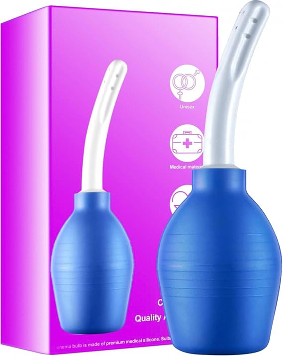 10 Oz Enema Bulb for Men Women, Full Silicone Anal Douche, Reusable Cleaner Leakproof Ball With 8 Flushing Holes for Colon Cleansing (Blue)