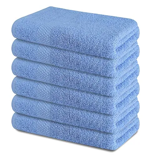 100% Cotton Terry Bath Towels, Extra Large, Highly Absorbent, Luxury Spa or Bathroom Towel, Bathroom Towel Set, Pool, Spa, and Gym Lightweight Quick Drying Towels, Blue, 24x48 Inches, Pack of 6