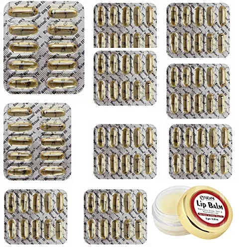 100 Evion Capsules Vitamin E for Glowing Face,Strong Hair,Acne,Nails, Glowing Skin 600mg, for Control Hair Lossess with Pack of 1 YiCan Lips Balm
