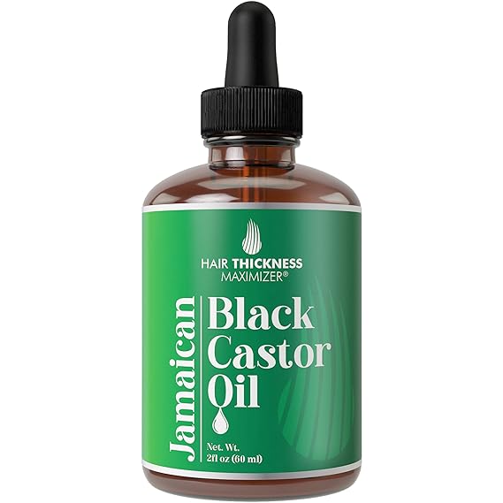 100% Organic Cold-Pressed Jamaican Black Castor Oil (2fl Oz) by Hair Thickness Maximizer. Pure Unrefined Oils for Thickening Hair, Eyelashes, Eyebrows. Avoid Hair Loss, Thinning Hair for Men and Women