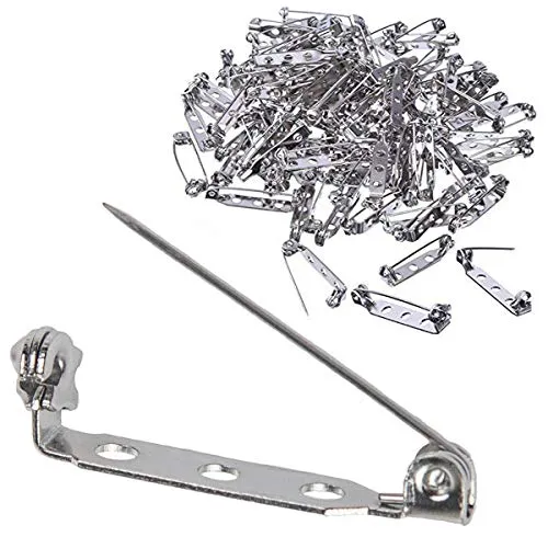 100 Pcs Silver Tone Pin Backs Clasp Brooch Safety Pins 1 Inch Bar Pins Findings with 3 Holes for Badge Insignia, Citation Bars, Making Corsage, Name Tags, Toy Pins and Jewelry Making by STARVAST