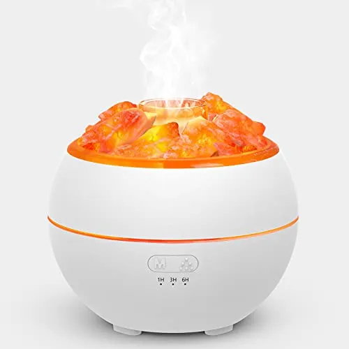 100% Pure Himalayan Salt lamp Diffuser, 3-in-1 Salt Lamp & Ultrasonic Essential Oil Aromatherapy Diffuser, 300ml Water Tank Timing Diffuser, Salt Rock Lamp for Home Office Room