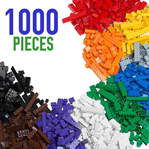 1000 Piece Building Bricks Set- 10 Classic Colors Guaranteed Tight Fit, Compatible with All Major Brands