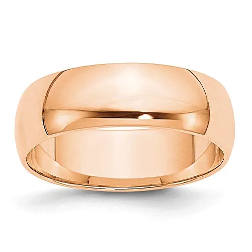 10k Rose Gold 6mm Plain Classic Dome Wedding Band Ring Size 8