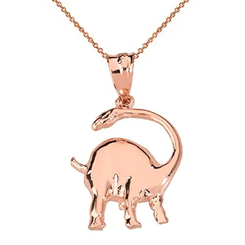 10k Rose Gold Brachiosaurus Sauropod Long Neck Dinosaur Pendant Necklace, 16