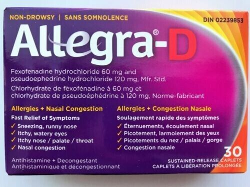 12 Hour Allegra D Allergy Nasal Congestion Tablets 30 Caplets EXP 2024 2025 NEW