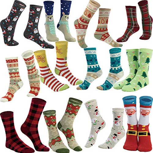 12 Pairs Crew Christmas Holiday Socks for Winter Christmas, Holiday or Birthday Gift
