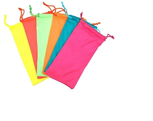 12 PCS Neon Color Drawstring Eyeglasses Microfiber Soft Pouch Case