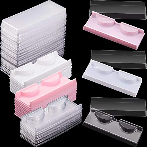 120 Pieces False Eyelashes Case Eyelash Storage Case Plastic Lash Holder Organizer for Eyelash Protection and Care Including 60 Trays and 60 Lids, 3 Colors