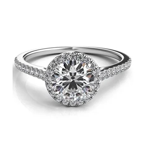 1.22 Ct Halo Set Solitaire Cubic Zirconia Promise Engagement Ring 925 Sterling Silver Ring Sizes 4-8 (8.5)