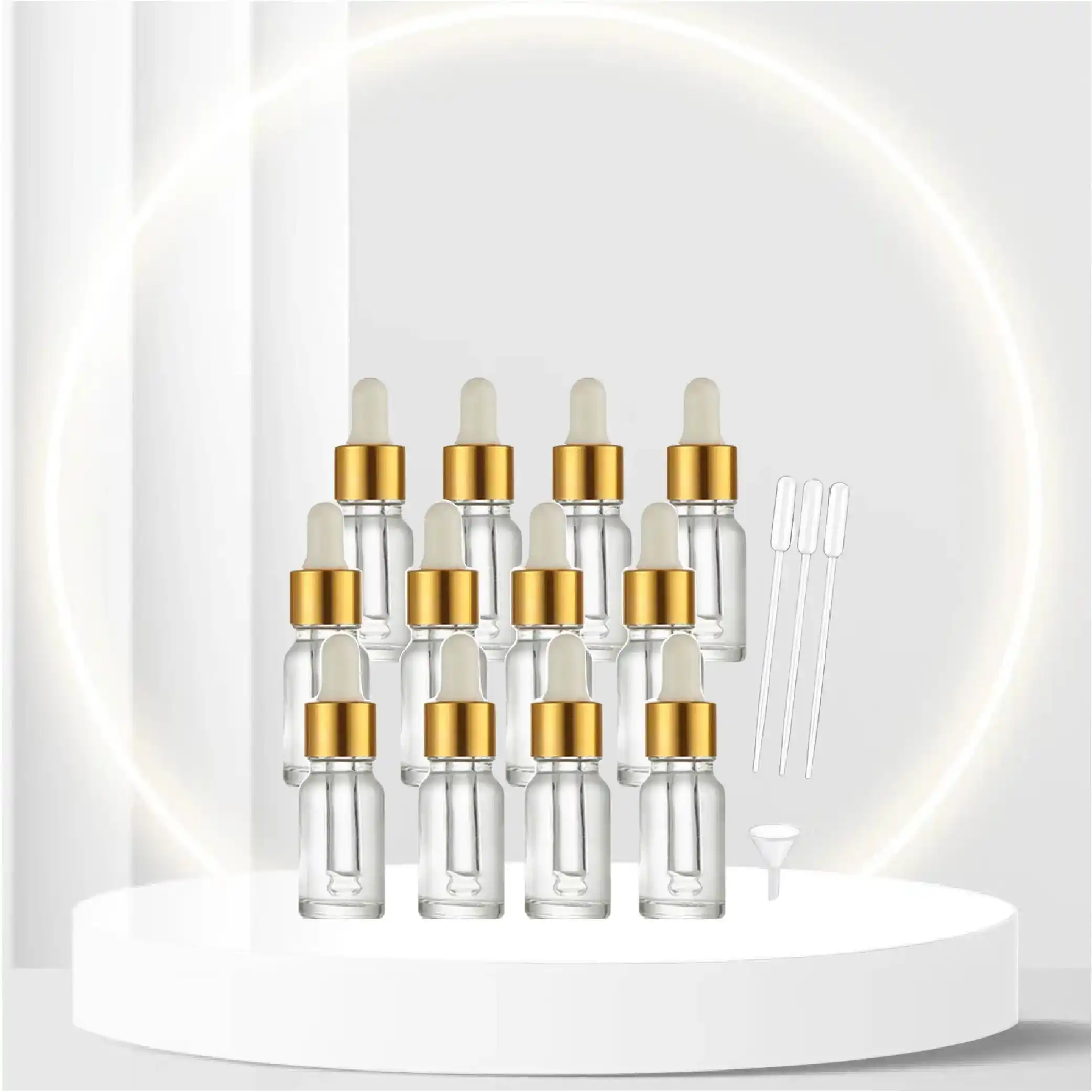 12,Clear Glass Dropper Bottles Essential Oil Bottles Eye Dropper Bottle Sample Perfume Bottles Cosmetic Essence Liquid Containers With Gold Lids 3 Pipettes&1 Funnel (10ml/0.3oz)