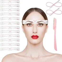 15 Pieces Eyebrow Stencil Shaper Kit, Includes 12 Pairs Reusable Eyebrow Template Eyebrow Grooming Shaping Stencil, 2 Pieces Straps, Eyebrow Razor Trimmer for Women Girls Makeup Tool