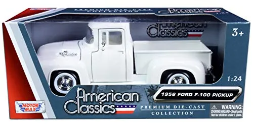 1956 Ford F-100 Pickup Truck White with Whitewall Tires American Classics 1/24 Diecast Model Car by Motormax 73235