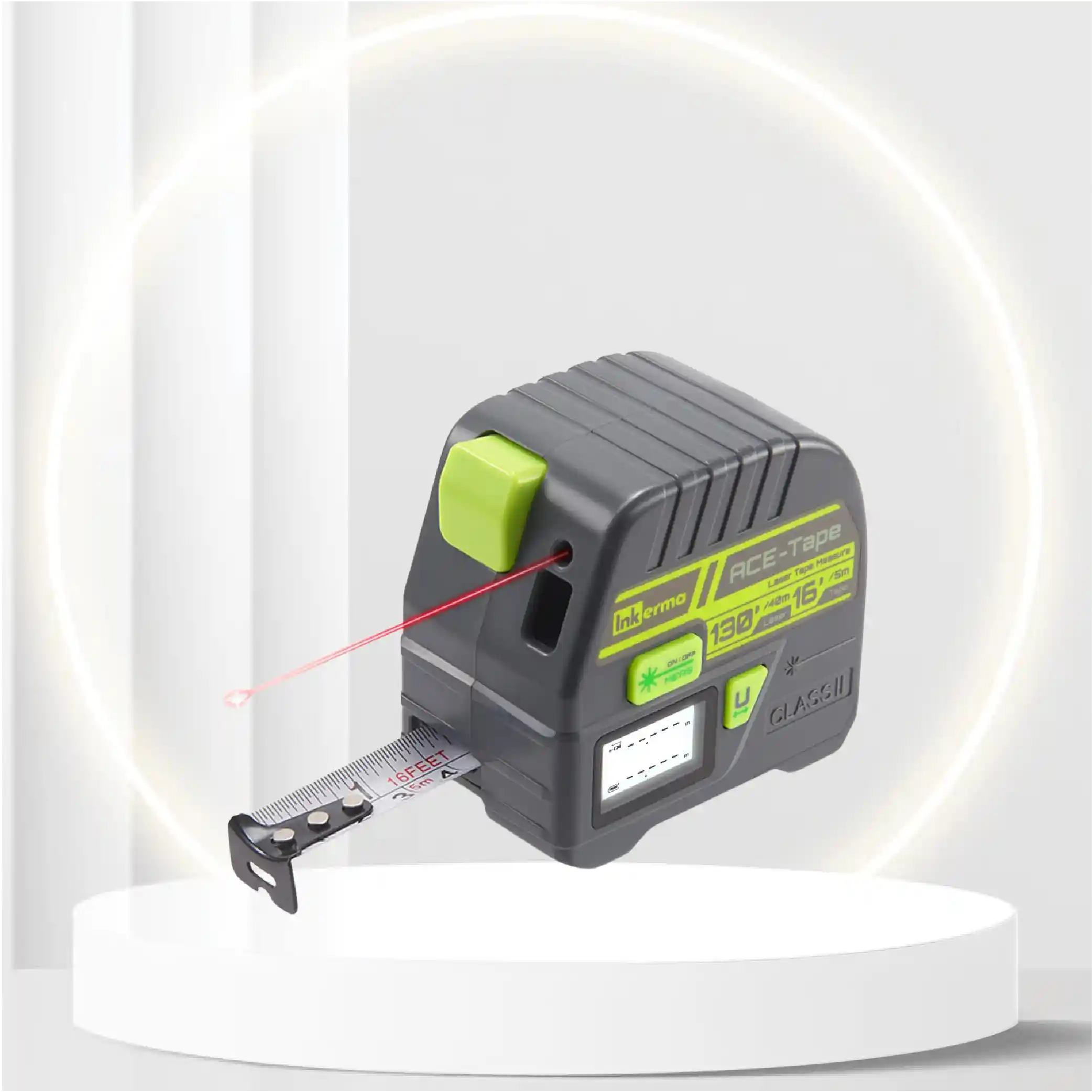 2-in-1 Laser Tape Measure, Inkerma 130Ft/40m Laser Measurement Tool & 16Ft/5m Measuring Tape, Digital Laser Tape Measure with M/in/Ft/Ft+in Units, LCD Display, Self-Locking Tape, Belt Clip