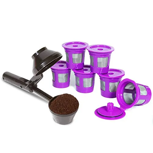 2-Item Bundle: 6-Pack Cafe Save Reusable K Cup Coffee Filters + EZ-Scoop 2 Tbsp Coffee Scoop with Integrated Funnel, Refillable Coffee Pod Capsule For Use with Keurig & Select Single Cup Coffee Maker