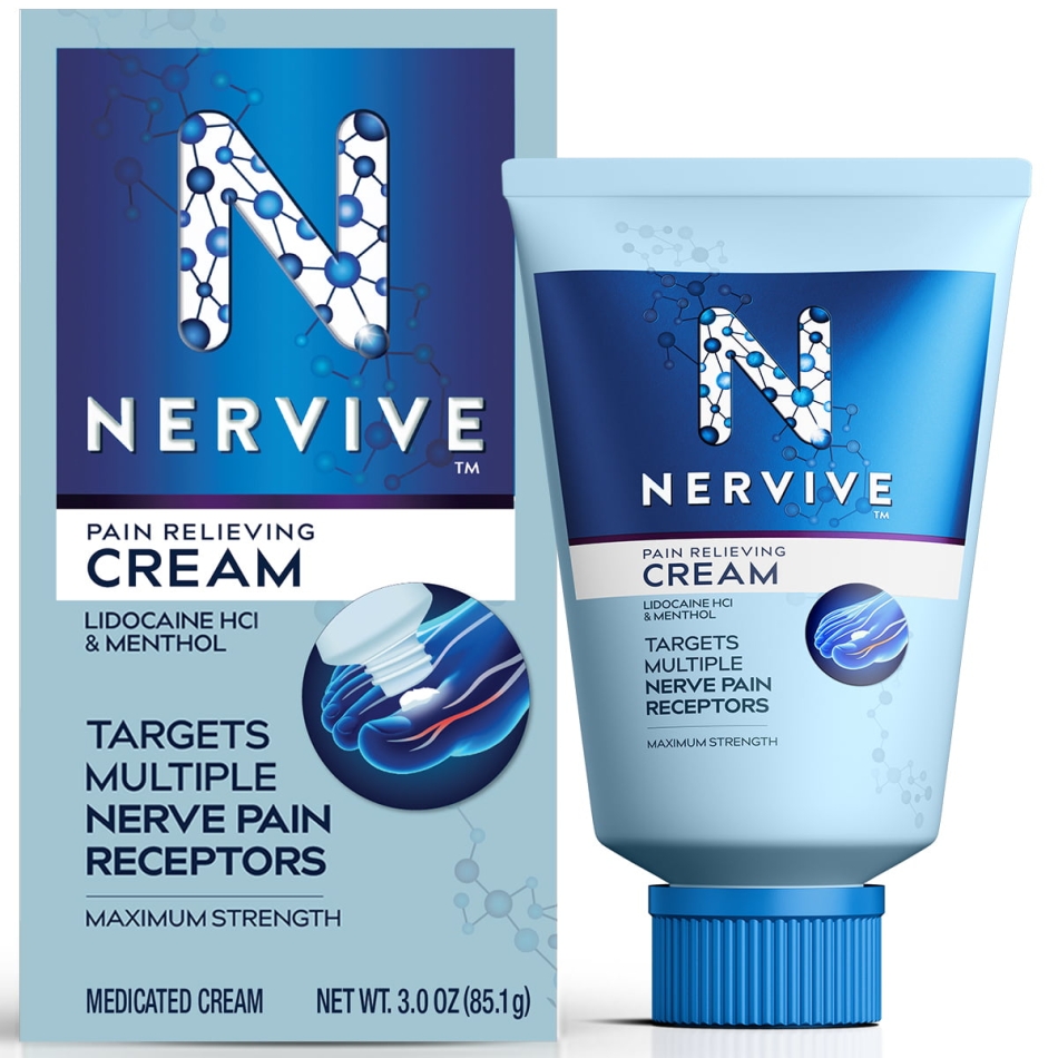2 Pack -Nervive Nerve Care, Pain Relieving Cream, Max Strength Non-Greasy Topical Pain Reliever with Lidocaine and Menthol for Toes, Feet, Fingers, Hands, Legs & Arms, 3.0oz *EN