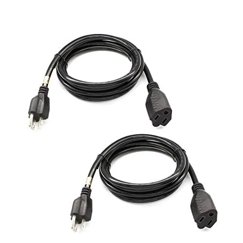 2 Pack, 3 Prong 16AWG Heavy Duty AC Power Extension Cord, UL Listed Power Extension Cable, 6ft