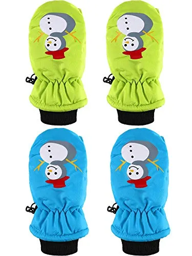 2 Pairs Kids Ski Mittens Gloves Waterproof Snow Mittens Winter Warm Gloves for Outdoor Activities (Color Set 2)