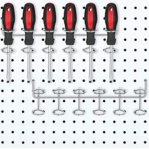 2 Pieces Screwdriver Holder Pegboard Six-Tool Multi-Tool Holder Accessory Pegboard Accessories Multi-Ring Tool Holder for Pegboard (Silver)