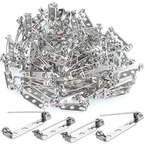 200Pcs Silver Pin Backs, 1 Inch Bar Pins Brooch Clasp Safety Pin Jewelry Making Pin Backs Safety Clasp Brooch with 3 Hole for Craft Projects, Badge Insignia, Citation Bars, Making Corsage, Name Tags