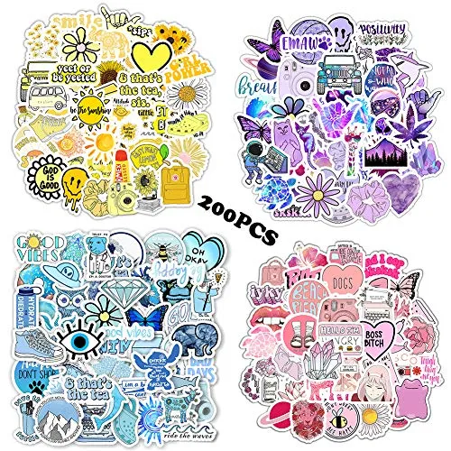200PCS VSCO Stickers for Water Bottles,Cute Funny Waterproof Vinyl Stickers Decals for Teens,Girls and Women,Unique Durable Aesthetic Trendy Stickers Perfect for Hydro Flask, Laptop, Computer,Phone
