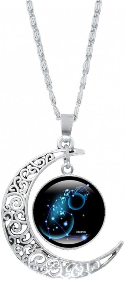 2021 Fashion Jewelry 12 Constellation Horoscope Astrology Necklace Galaxy Moon Circle Pendant Necklace Birthday Gifts