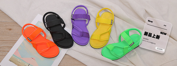 2021 Summer Pure Color Webbing Children's Sandals Fashionable and Comfortable Soft Sole Female Treasure Flat Sandals YNN
