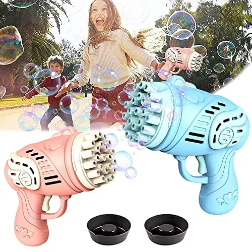 23 Hole Bubble Machine, 2PCS 2022 New Super Large Bubble Maker Bubble Gun with Powerful Fan, Automatic Bubble Machine Gun Toy for Kids Boys Girls Gifts (2PCS/Blue+Pink)