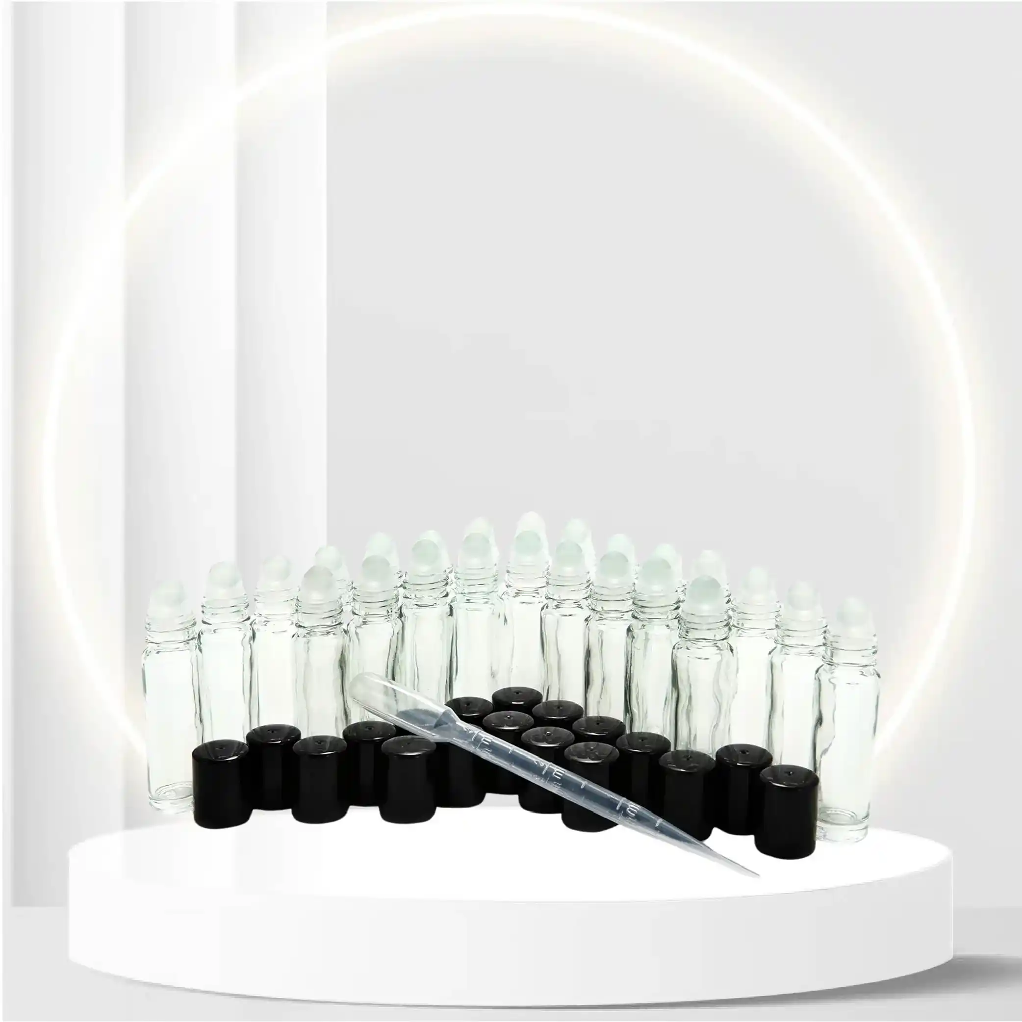 24, Clear, 10 ml Glass Roll on Perfume Bottles with 3 ml Dropper