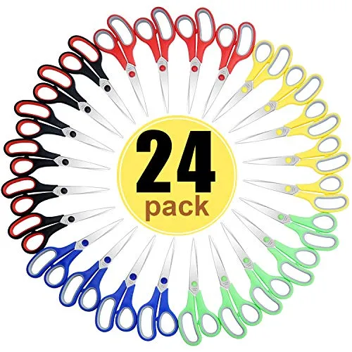 24 Packs Scissors, BURVAGY 8-inch Soft Comfortable Grip and Stainless Steel Sharp Blades, Very Suitable for Cutting Paper, Fabric, Photos, etc