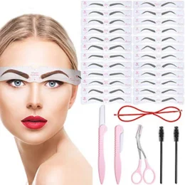 29 Pieces Eyebrow Stencil Shaper Kit Reusable Eyebrow Shaping Templates with Eyebrow Brush Scissors Razor, Eyebrow Grooming Kit DIY Eyebrow Template Tool for Eyebrows