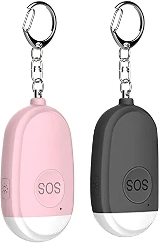 2Pcs Personal Alarms for Women,130db Security Alarm Keychain with Flashlight USB Rechargeable Safety Alarms Siren Anti-rape Device,Emergency Self-Defense Alarm for Women Girls Kids Elder-Black + Pink
