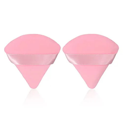 2Pcs Powder Puff Face Makeup Puffs Ultra Soft Velour Puff Triangle Powder Puffs Makeup Sponges for Foundation, Cosmetic Triangular Powder Puff for Loose Powder Body Powder Makeup Triangle Puffï¼Pink)