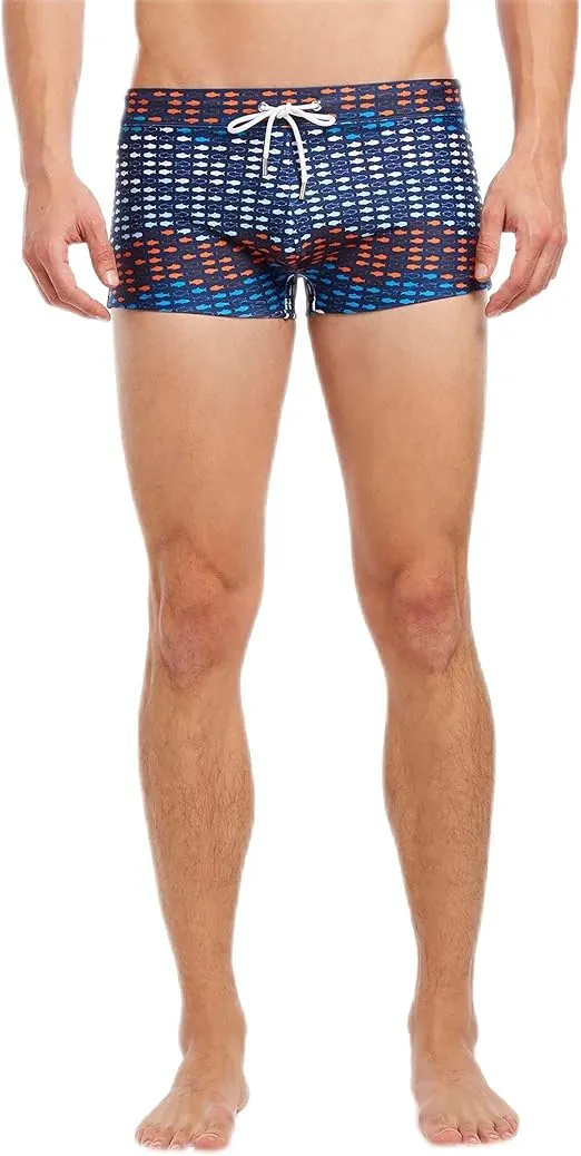 2(X)IST Men's Cabo Pattern Swim Trunk Swimwear, Wavy Fish Blue, SM