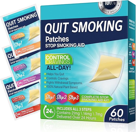 3-in-1 Quit Smoking Patches (21mg/14mg/7mg) - 60 Patches Nicotine Aid