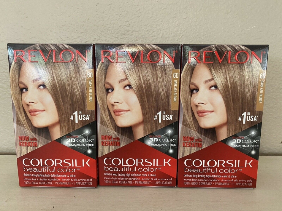 3 Pack  REVLON COLORSILK Beautiful Color Permanent Hair Dye  60 Dark Ash Blonde