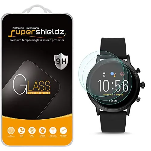 (3 Pack) Supershieldz Designed for Fossil Gen 5 Smartwatch Carlyle HR Tempered Glass Screen Protector, Anti Scratch, Bubble Free