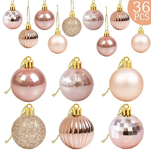 36Pcs Rose Gold Christmas Balls Ornaments for Xmas Tree - Christmas Tree Ornaments - Christmas Decorations- Christmas Tree Baubles Ornaments - Xmas Party Supplies Decorations- Christmas Holiday Decor