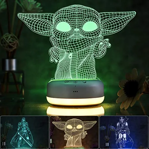 3D Star Wars Night Light for Kids, 3 Patterns and 16 Color Change Night Light, Kids' Room Decor Lamps, Baby Yoda ? The Mandalorian Toys, Gifts for Kids and Star Wars Fans
