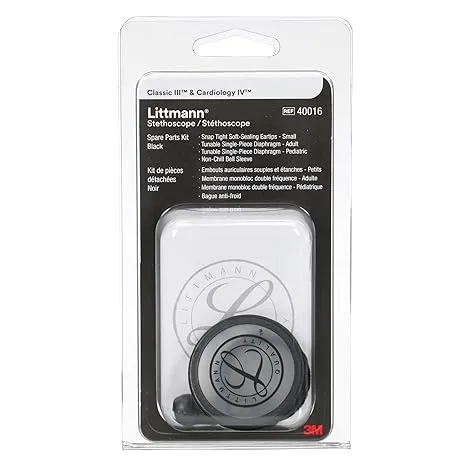 3M Littmann Stethoscope Spare Parts Kit  Black, Compatible with Classic III, Cardiology IV, CORE Digital, Includes Eartips, Adult & Pediatric Diaphragms, Non-Chill Bell Sleeve, 40016