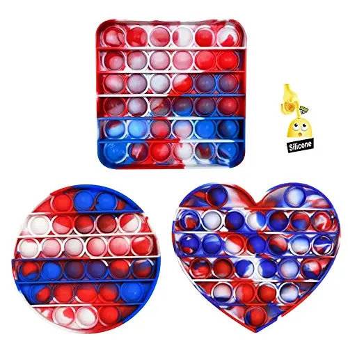 3pcs Push Pop Bubble Fidget Sensory Toy, Autism Special Needs Stress Reliever Stress Reliever Toy, Washable Silicone Toy,Pop Pop Fidget Toy for Kids and Adults(Multicolor-2)