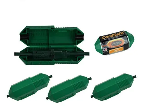 3pk Green Extension Cord Safety Cover with Water-Resistant Seal for Cord Fastening, Cord Retention and Management AV, events indoor outdoor string lights holiday lights landscape green